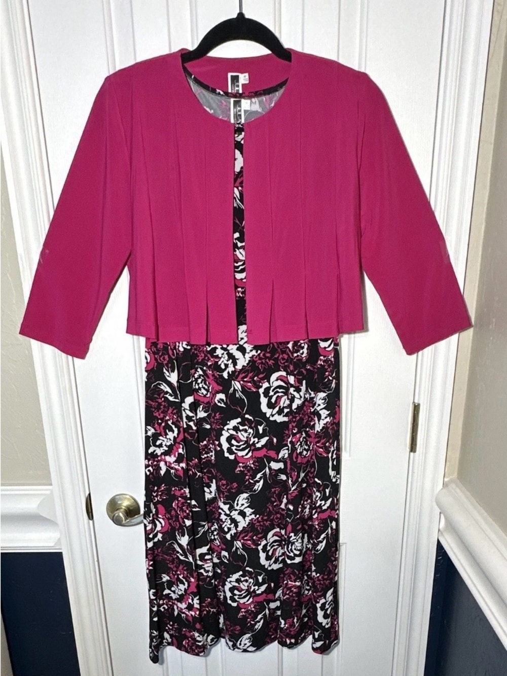 Julian Taylor Fuchsia Jacket and Black Floral Midi Dress Size 6P